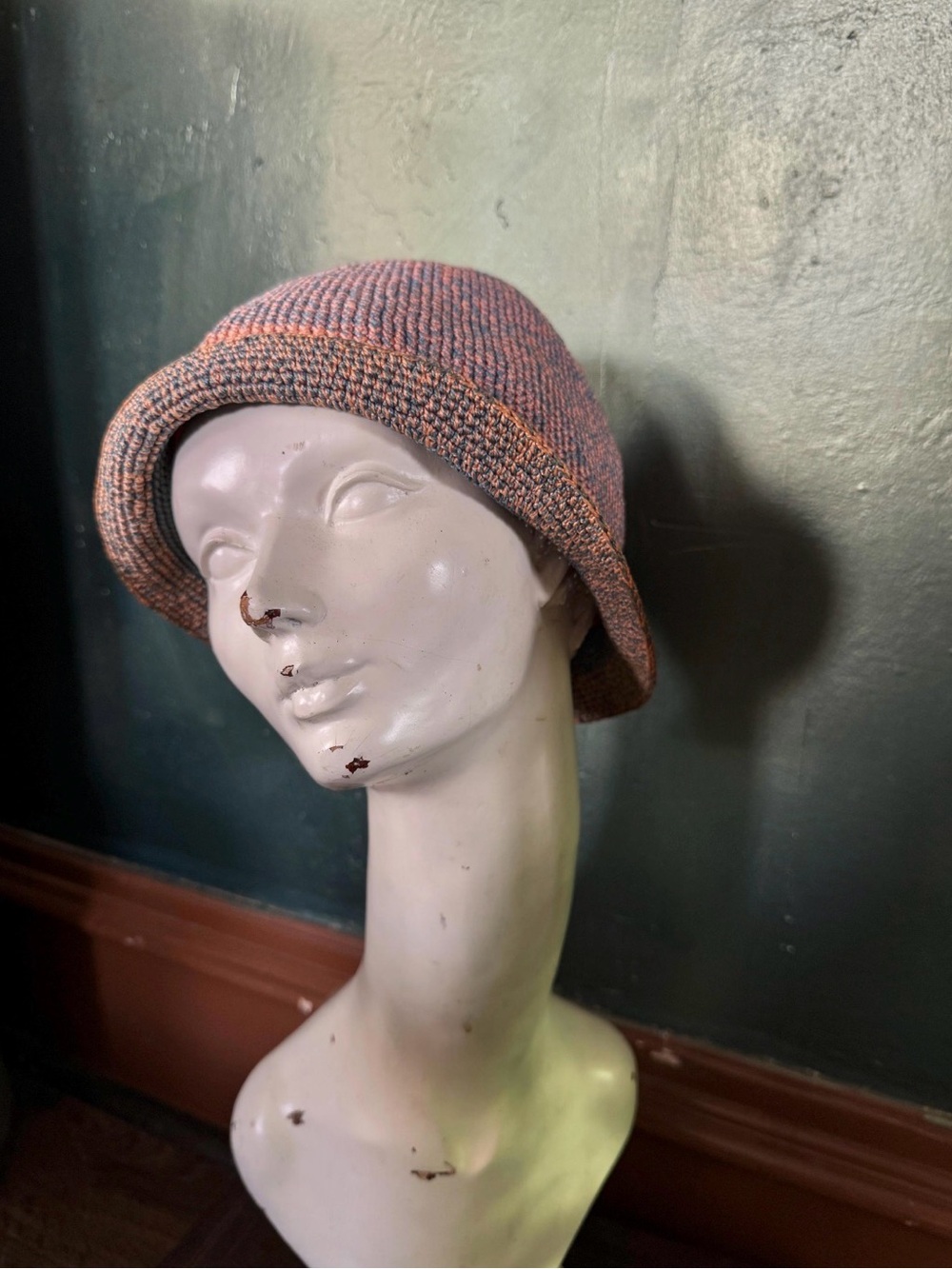 1920s Peach and Blue Rayon Knit